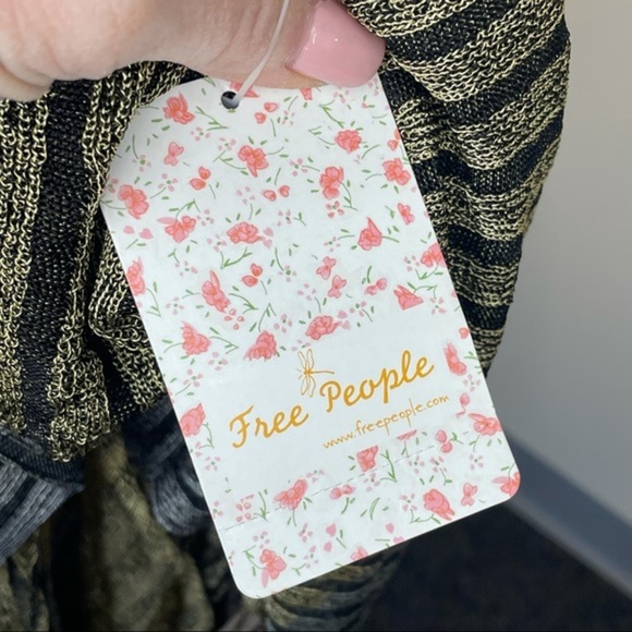 Free People Pluto Faux Wrap Multicolor Long Sleeve Ribbed Top Size Small NWT - Picture 10 of 12